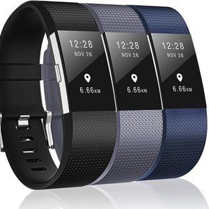 NWT 3 Pack Bands Compatible with Fitbit Charge 2 in Black, Gray, and Navy Blue